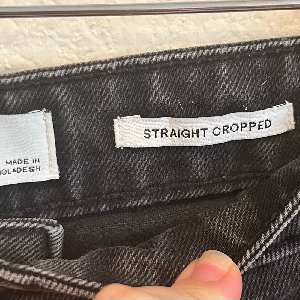 Bershka charcoal gray black straight cropped jeans distressed raw hem size 4 - Picture 2 of 12